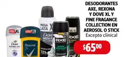 Farmacias Guadalajara Desodorantes axe, rexona y dove xl y fine fragance collection en aerosol o stick oferta