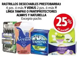 Farmacias Guadalajara Rastrillos desechables prestobarba3 4 pzs. ó más y venus 2 pzs. ó más y línea tampax o pantiprotectores always y naturella oferta