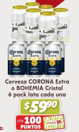 Soriana Híper CORONA cerveza extra o BOHEMIA cristal oferta