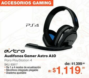 RadioShack Audífonos gamer astro a10 / playstation 4 / negro con azul oferta