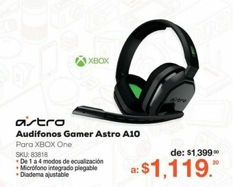 RadioShack Audífonos gamer astro a10 / xbox one / negro oferta