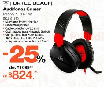 RadioShack Audífonos gamer turtle beach recon 70n / nintendo switch / negro con rojo oferta