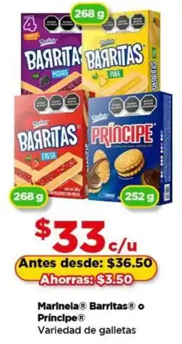 Bodega Aurrerá Marinela barritas o príncipe variedad de galletas oferta
