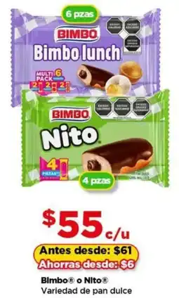 Bodega Aurrerá Bimbo o nito variedad de pan dulce oferta