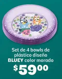 Soriana Híper Bluey set de 4 bowls de plástico diseño color morado oferta