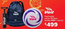 Soriana Híper Voit pack balón soccer #5 blue, bomba + morral oferta