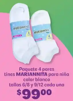 Soriana Híper Mariannita paquete 4 pares tines para niña oferta