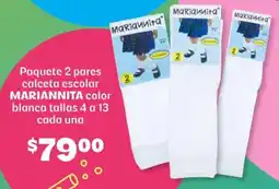 Soriana Híper Mariannita paquete 2 pares calceta escolar blanca color oferta