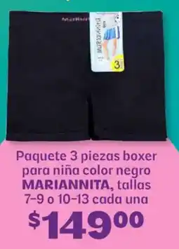 Soriana Híper Mariannita paquete 3 piezas boxer para niña color negro oferta