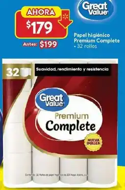 Walmart Great value premium complete papel higiénico oferta