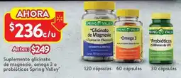 Walmart Spring valley suplemento glicinato de magnesio, omega 3 o probióticos oferta