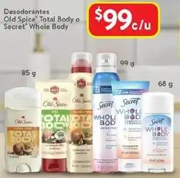 Walmart Old spice total body o secret whole body desodorantes oferta