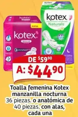 Soriana Mercado Kotex toalla femenina manzanilla nocturna oferta