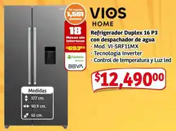 Soriana Mercado Vios home refrigerador duplex 16 p3 con despachador de agua oferta