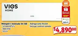 Soriana Mercado Vios home minisplit 1 tonelada on-off oferta