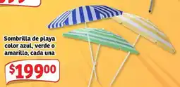 Soriana Mercado Sombrilla de playa color azul, verde o amarillo, cada una oferta