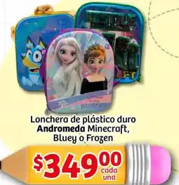Soriana Mercado Andromeda lonchera de plástico duro minecraft, bluey o frozen oferta