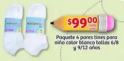 Soriana Mercado Paquete 4 pares tines para niña color blanco oferta