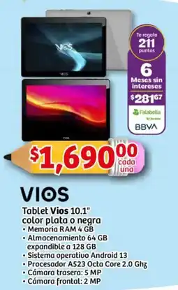 Soriana Mercado Vios tablet vios 10.1" color plata o negra oferta
