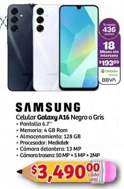 Soriana Mercado Samsung celular galaxy A16 negro o gris oferta