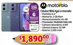Soriana Mercado Motorola celular e15 azul o morado oferta