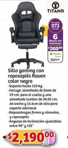 Soriana Mercado Titano silla gaming con reposapiés raven color negro oferta