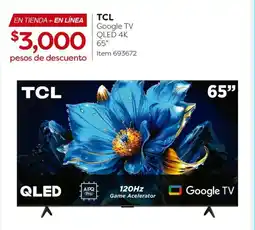Costco TCL Google TV QLED 4K 65" oferta