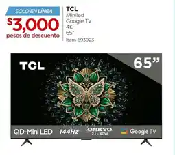 Costco TCL Miniled Google TV 4K 65" oferta