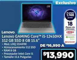 Soriana Híper Lenovo Gaming Core i5-12450HX oferta