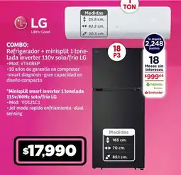 Soriana Híper LG Refrigerador + minisplit 1 tonelada inverter oferta