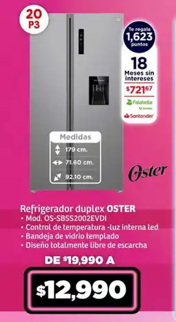 Soriana Híper Oster Refrigerador duplex oferta