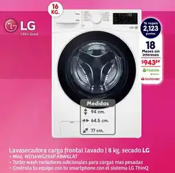 Soriana Híper LG Lavasecadora carga frontal lavado secado oferta