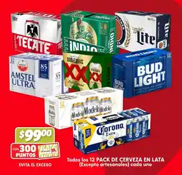 Soriana Híper Todos los 12 pack de cerveza en lata oferta