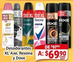 Soriana Mercado Desodorantes XL Axe, Rexona y Dove oferta