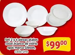 Soriana Mercado Set 2 y 4 piezas platos color blanco de vidrio opal marca Gibson oferta