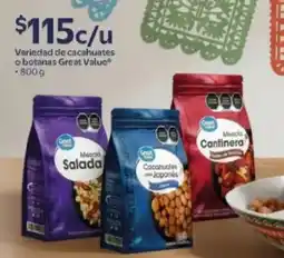 Walmart Great Value cacahuates o botanas oferta