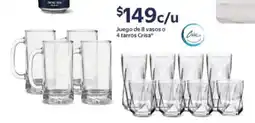 Walmart Crisa juego de 8 vasos o 4 tarros oferta