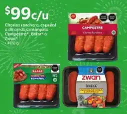 Walmart Chorizo ranchero, español o de cerdo cantimpalo Campestre, Bafar* o Zwan oferta