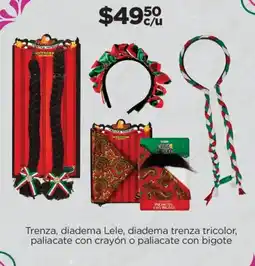 Chedraui Trenza, diadema Lele, diadema trenza tricolor, paliacate con crayón o paliacate con bigote oferta