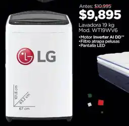 Chedraui LG•Motor Inverter Al DD™ •Filtro atrapa pelusas ⚫Pantalla LED avadora 19 kg oferta