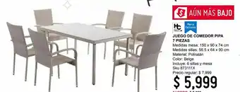 Sodimac Homecenter Jgo comedor 7pz pipa ratan pe oferta