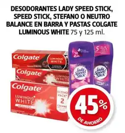 Farmacias Guadalajara Desodorantes lady speed stick, speed stick, stefano o neutro balance en barra y pastas colgate luminous white oferta