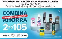 Farmacias Guadalajara Desodorantes axe, rexona y dove en aerosol o barra oferta