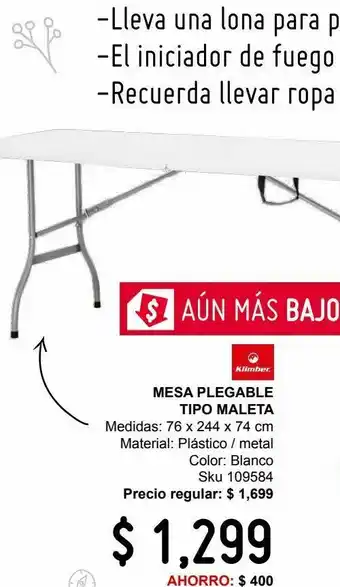 Mesa plegable tipo maleta 244 cm