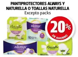 Farmacias Guadalajara Pantiprotectores always y naturella o toallas naturella oferta
