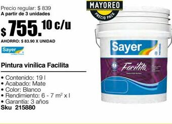Pintura vinílica facilita blanco 19l