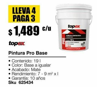 Sodimac Homecenter Pintura topex pro base pastel 19l oferta