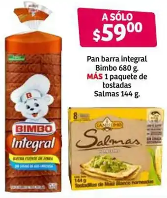 Soriana Híper Pan Barra Integral Bimbo 680g Más 1 Paquete de Tostadas Salmas 144g oferta