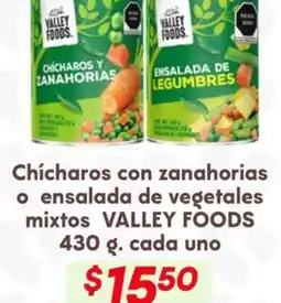 Soriana Híper Valley foods chícharos con zanahorias o ensalada de vegetales mixtos oferta