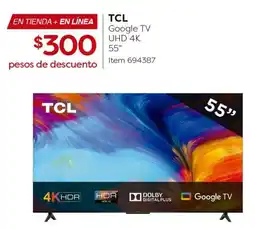 Costco Tcl google tv uhd 4k 55" oferta
